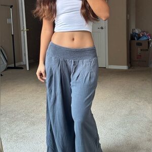 White Tube Top and Gray Wide-Leg Pants